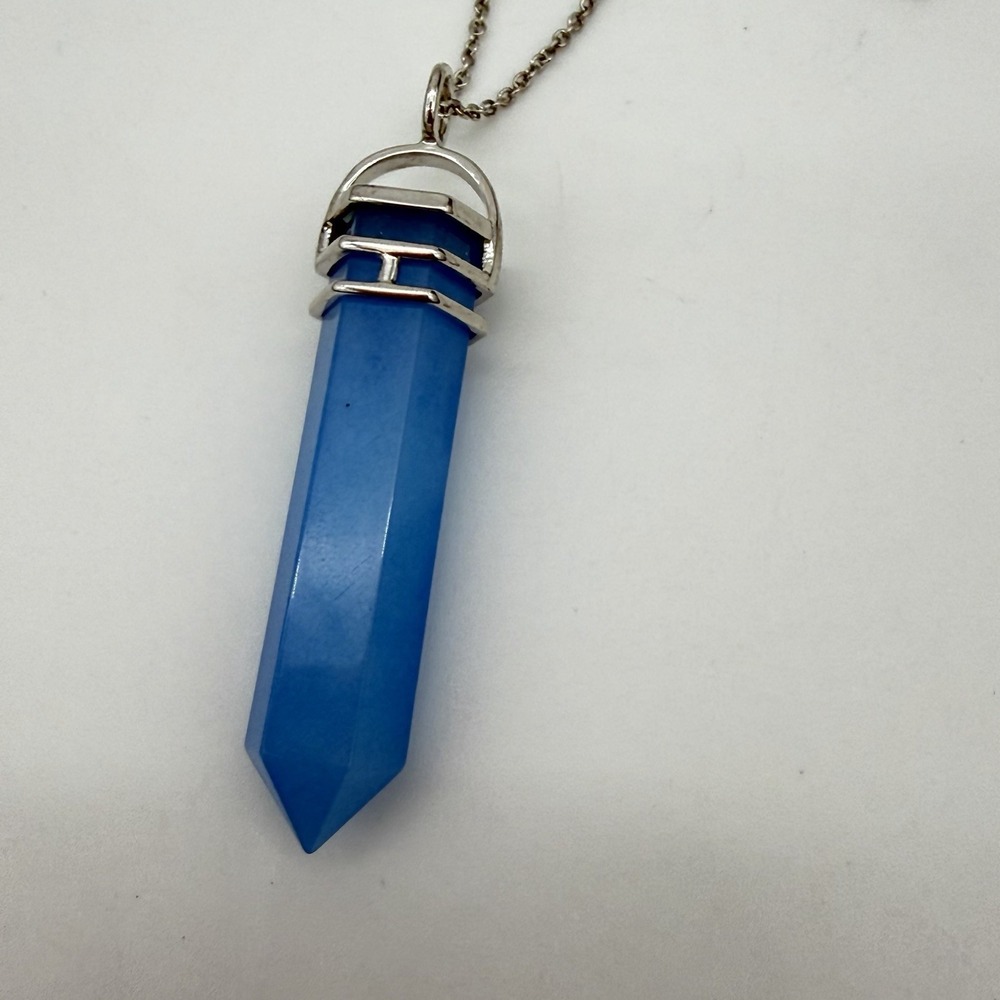 Vtg QVC Sterling Silver NF 925 Blue Jadite Spinel Pendulum Necklace Thailand - Picture 2 of 14